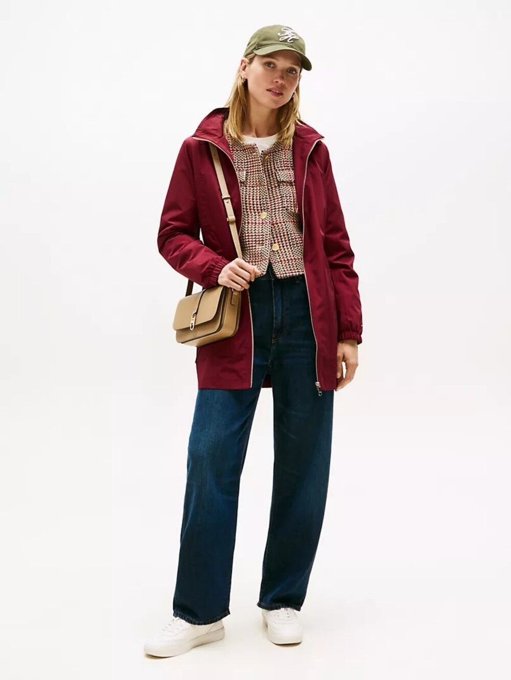 Tommy Hilfiger Burgundy Hooded Coat with Gold Hardware
